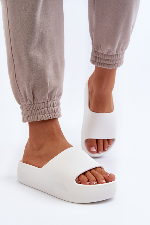 Women's Thick Sole White Slides Oreithano