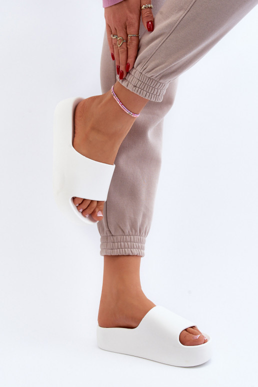Women's Thick Sole White Slides Oreithano