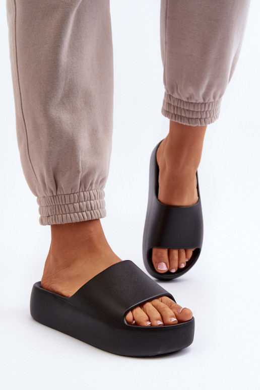 Women's Black Thick Sole Slides Oreithano