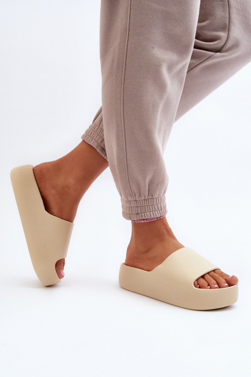 Women's Thick Sole Beige Slides Oreithano