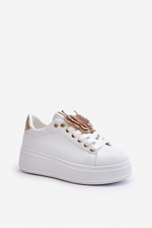 Women's Platform Sneakers With Butterfly White-Gold Naritevia