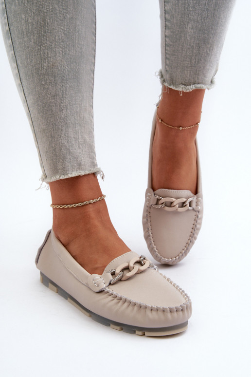 Women's Leather Moccasins with Beige... Women's Leather Moccasins with Beige...