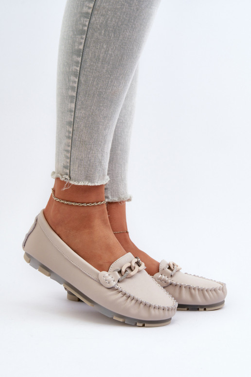 Women's Leather Moccasins with Beige... Women's Leather Moccasins with Beige...