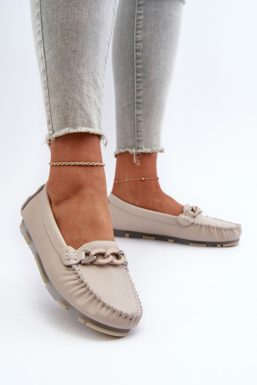 Women's Leather Moccasins with Beige... Women's Leather Moccasins with Beige...