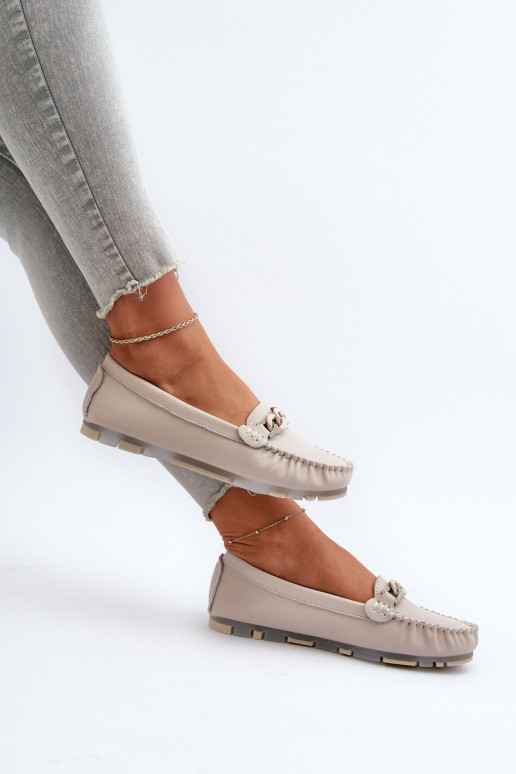 Women's Leather Moccasins with Beige... Women's Leather Moccasins with Beige...