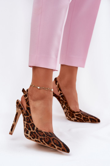 Embellished Stiletto Sandals Leopard Brown Kemonia