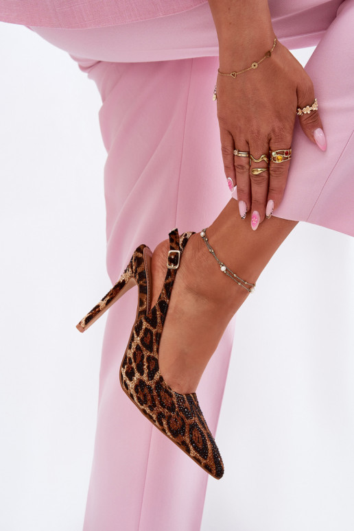Embellished Stiletto Sandals Leopard Brown Kemonia