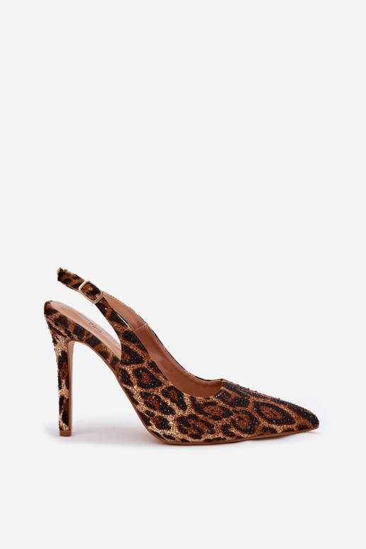 Embellished Stiletto Sandals Leopard Brown Kemonia