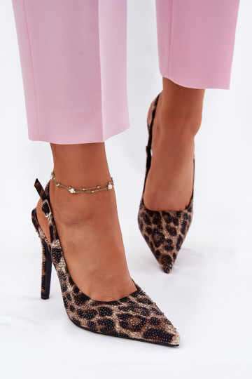 Embellished High Heels Leopard Beige-Black Kemonia