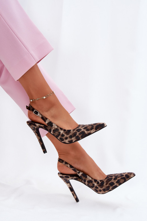 Embellished High Heels Leopard Beige-Black Kemonia