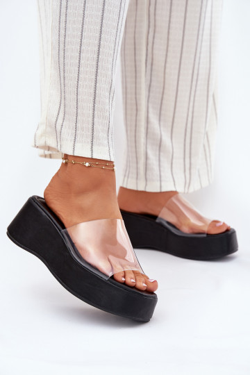 Womens sandals with transparent strap on wedge black Meltiana 2