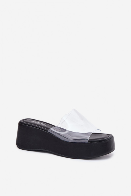 Womens sandals with transparent strap on wedge black Meltiana