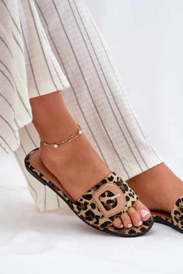 Flat Women's Slippers With Decorative Buckle Leopard Clariola