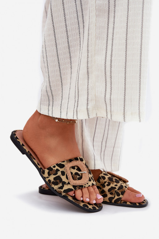 Flat Women's Slippers With Decorative Buckle Leopard Clariola