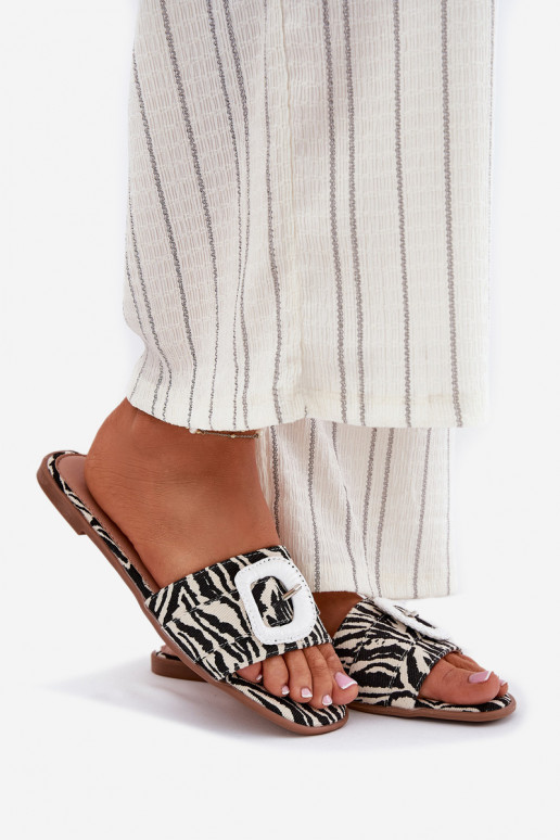 Flat Ladies Sandals With Decorative Buckle Zebra Clariola