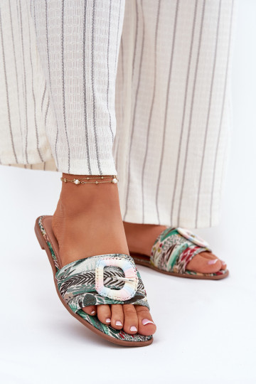 Flat Ladies Sandals With Decorative Buckle Multicolor Clariola