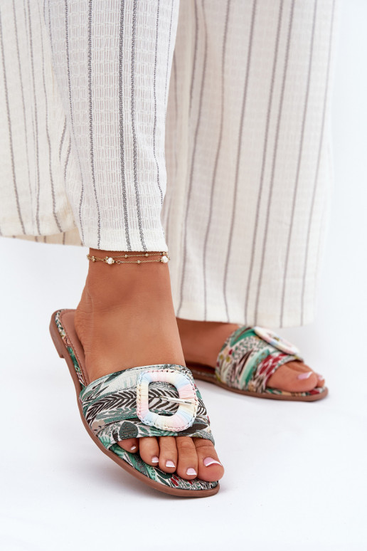 Flat Ladies Sandals With Decorative Buckle Multicolor Clariola