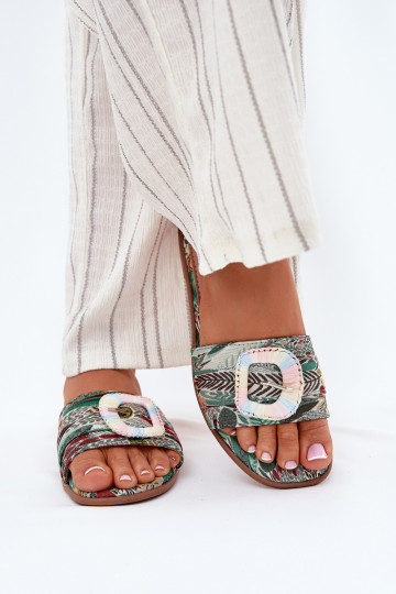 Flat Ladies Sandals With Decorative Buckle Multicolor Clariola 2