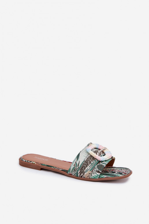Flat Ladies Sandals With Decorative Buckle Multicolor Clariola