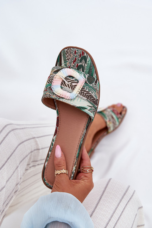 Flat Ladies Sandals With Decorative Buckle Multicolor Clariola