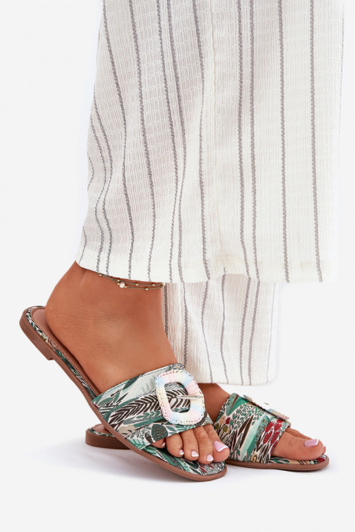 Flat Ladies Sandals With Decorative Buckle Multicolor Clariola