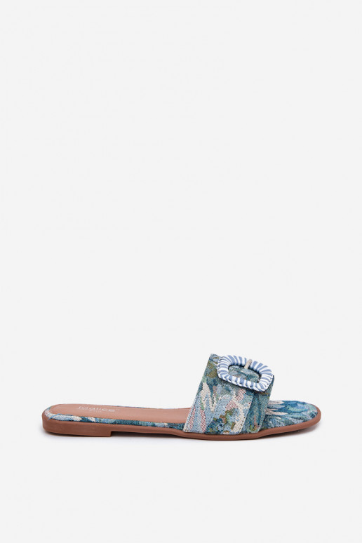 Flat Women's Slippers With Decorative Buckle Blue Clariola