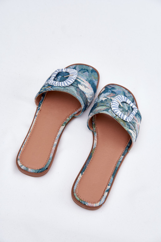 Flat Women's Slippers With Decorative Buckle Blue Clariola