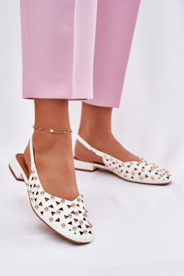 Embellished Ballet Flats On A Flat Heel White Nilarisela