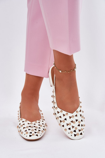 Embellished Ballet Flats On A Flat Heel White Nilarisela 2