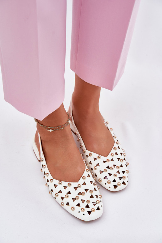 Embellished Ballet Flats On A Flat Heel White Nilarisela