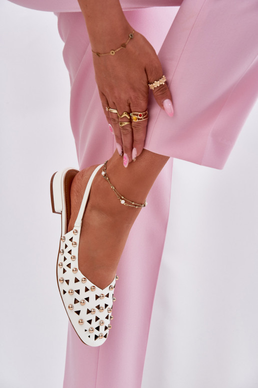 Embellished Ballet Flats On A Flat Heel White Nilarisela