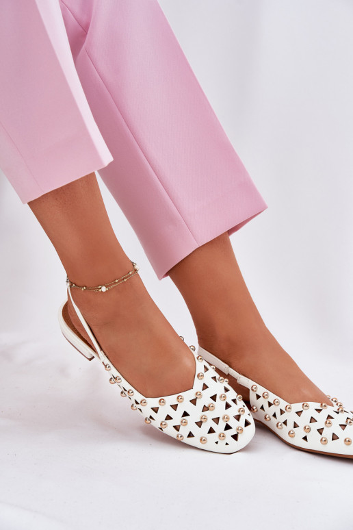 Embellished Ballet Flats On A Flat Heel White Nilarisela