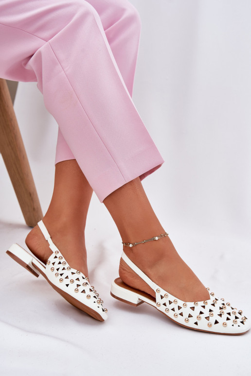 Embellished Ballet Flats On A Flat Heel White Nilarisela