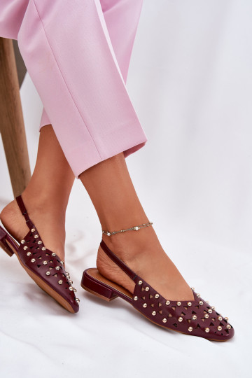 Embellished Ballet Flats On Flat Heel Burgundy Nilarisela