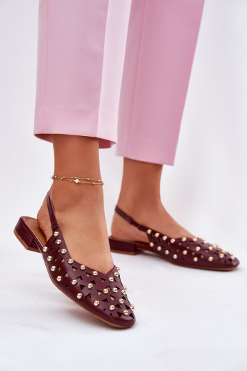 Embellished Ballet Flats On Flat Heel Burgundy Nilarisela 2