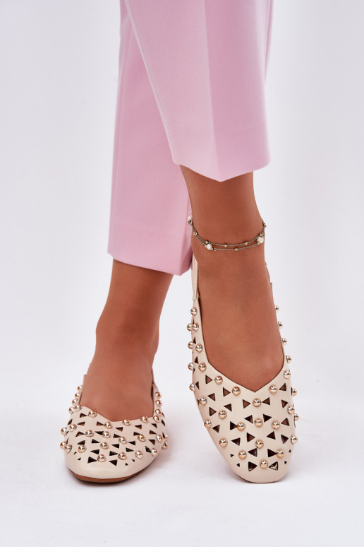 Embellished Ballerinas On A Flat Heel Beige Nilarisela