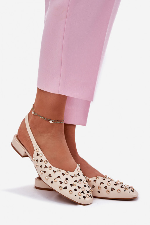 Embellished Ballerinas On A Flat Heel Beige Nilarisela