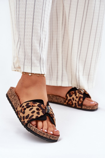 Ladies sandals on cork platform leopard print Mevuna