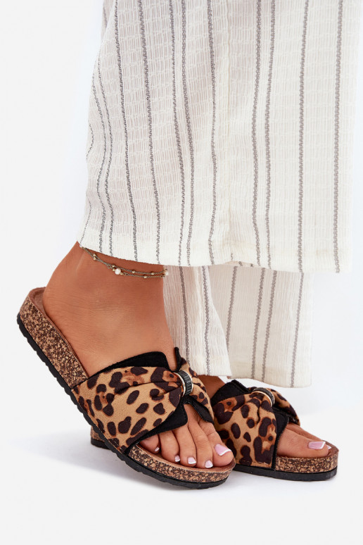 Ladies sandals on cork platform leopard print Mevuna