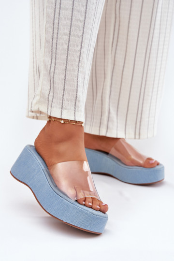 Women's Slippers With Transparent Strap On Wedge Jeans Meltiana