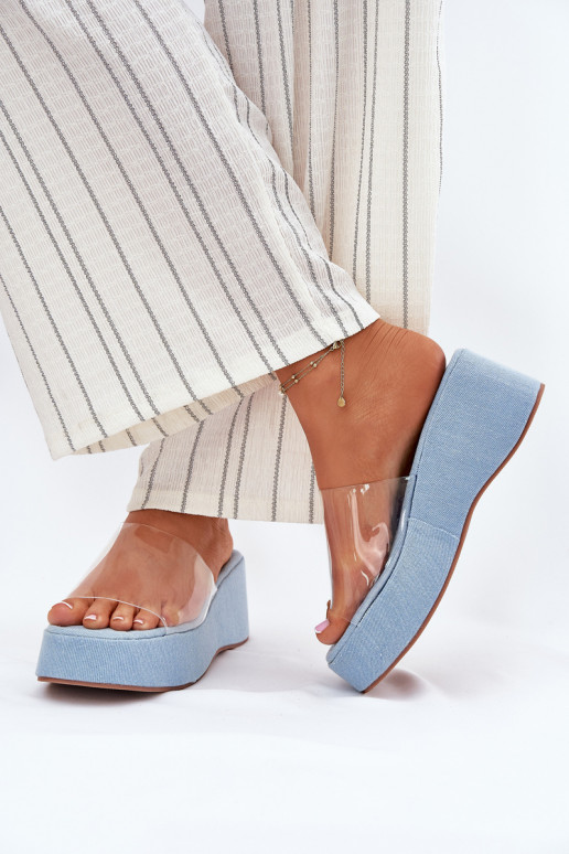 Women's Slippers With Transparent Strap On Wedge Jeans Meltiana Women's Slippers With Transparent Strap On Wedge Jeans Meltiana