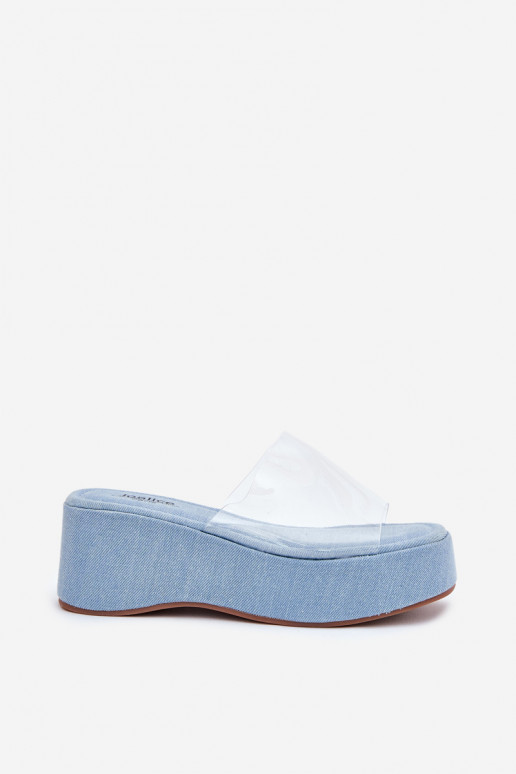 Women's Slippers With Transparent Strap On Wedge Jeans Meltiana Women's Slippers With Transparent Strap On Wedge Jeans Meltiana
