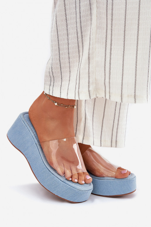 Women's Slippers With Transparent Strap On Wedge Jeans Meltiana Women's Slippers With Transparent Strap On Wedge Jeans Meltiana
