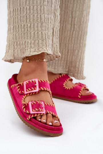 Ladies Slippers With Buckles And Decorative Trimming Fuchsia Visley 2
