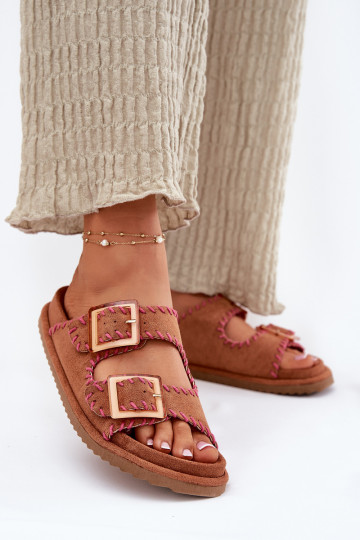Women's Sandals With Buckles And Decorative Stitching Camel Visley 2