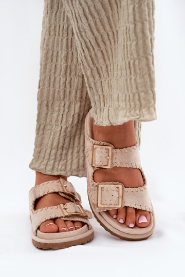 Women's Sandals With Buckles And Decorative Stitching Beige Visley 2