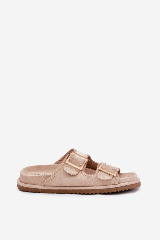 Women's Sandals With Buckles And Decorative Stitching Beige Visley