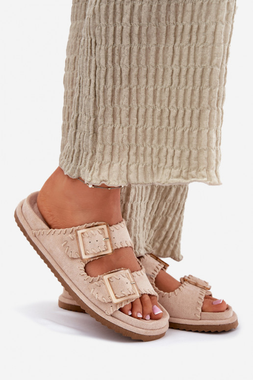 Women's Sandals With Buckles And Decorative Stitching Beige Visley