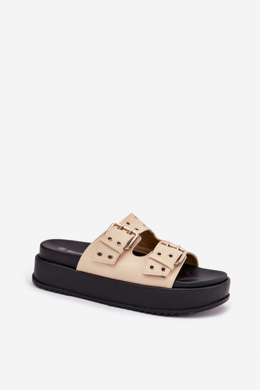 Ladies Sandals With Buckles On Platform Beige Nilatha Ladies Sandals With Buckles On Platform Beige Nilatha