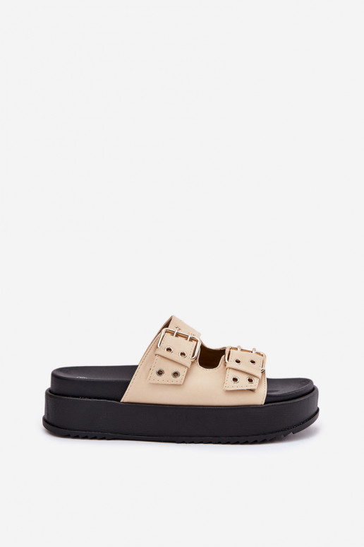 Ladies Sandals With Buckles On Platform Beige Nilatha Ladies Sandals With Buckles On Platform Beige Nilatha
